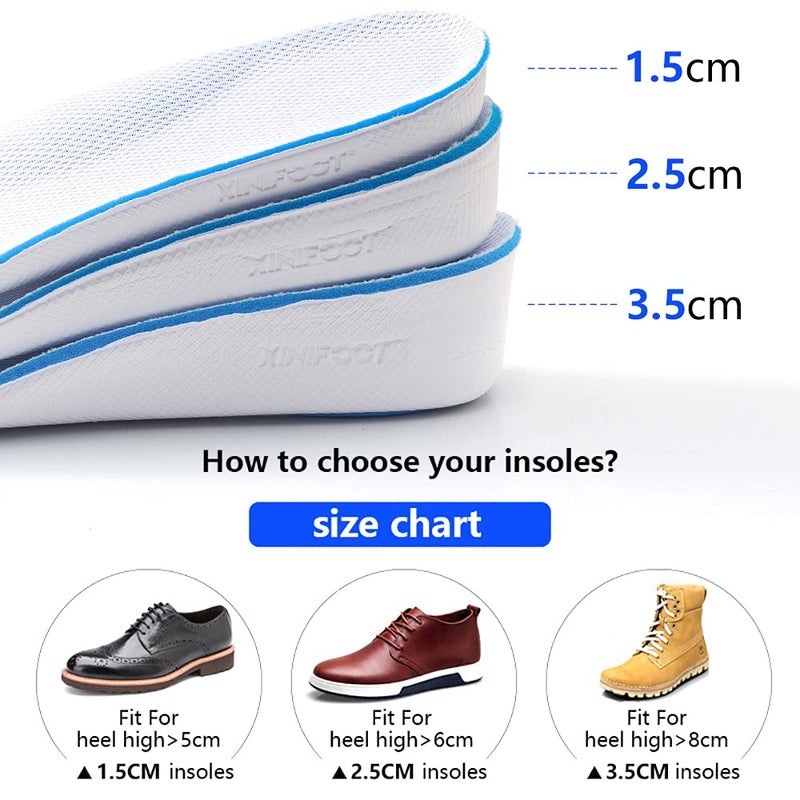 XINIFOOT نعل داخلي لزيادة الارتفاع ودعم قوس القدم ونعال أحذية قابلة للتنفس وحشوات رفع الكعب ونعال مصعد للرجال (ارتفاع 2.5 سم) - Image 4